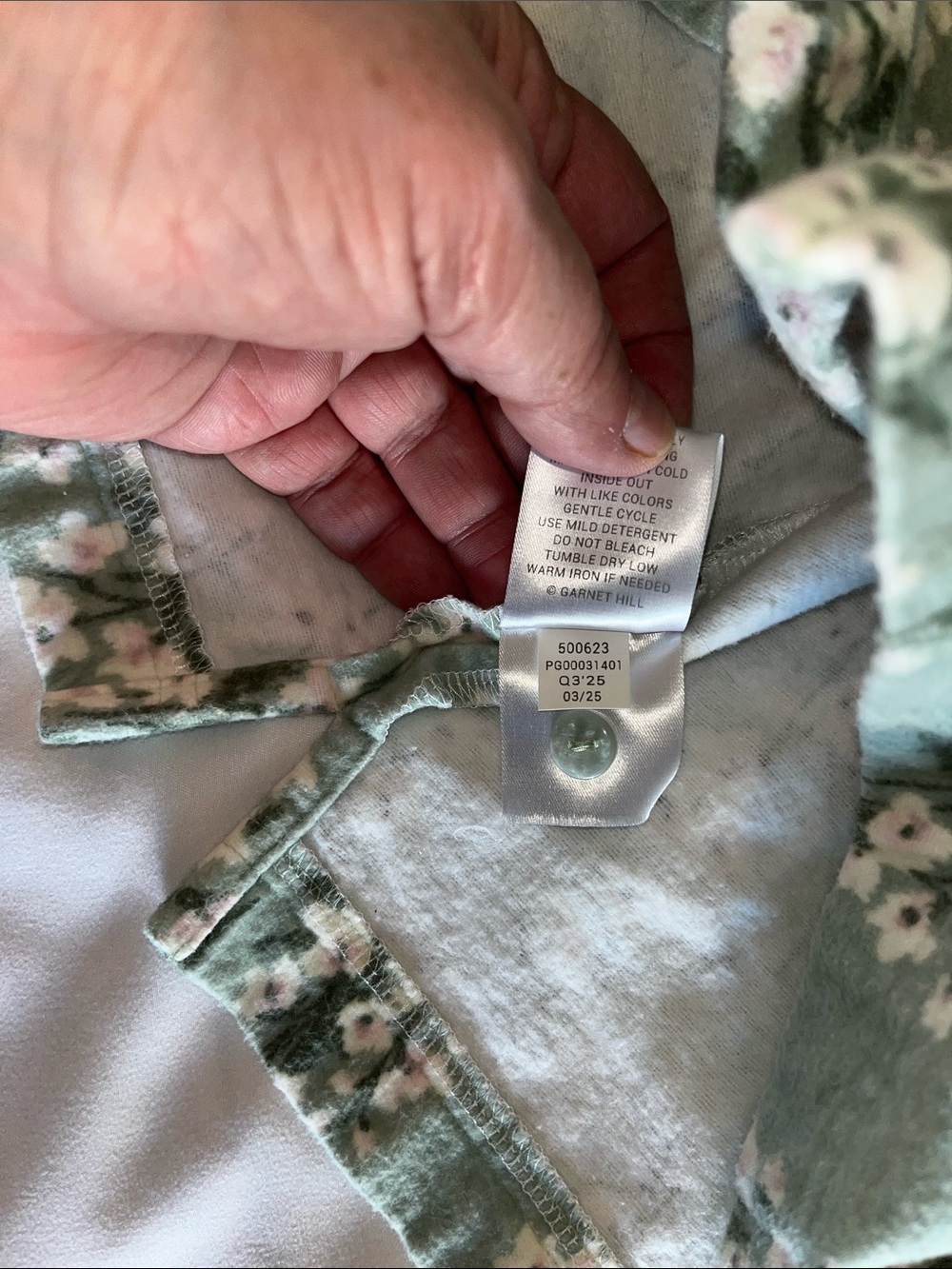 Garnett Hill 100% Organic Cotton Sage Green White Floral Flannel Pajamas Sz M - Picture 7 of 14
